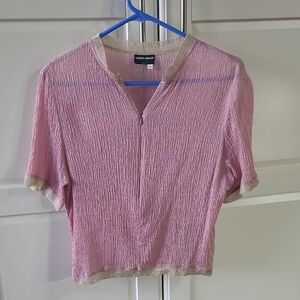 Giorgio Armani Womens Italy Sheer Dusty rose &Tan trim 3/4 ZIPPER S 48 Pre Love